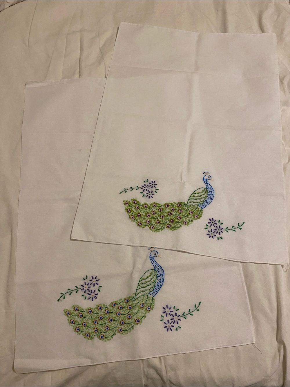 Vintage Embroidered Peacock Pilloecases